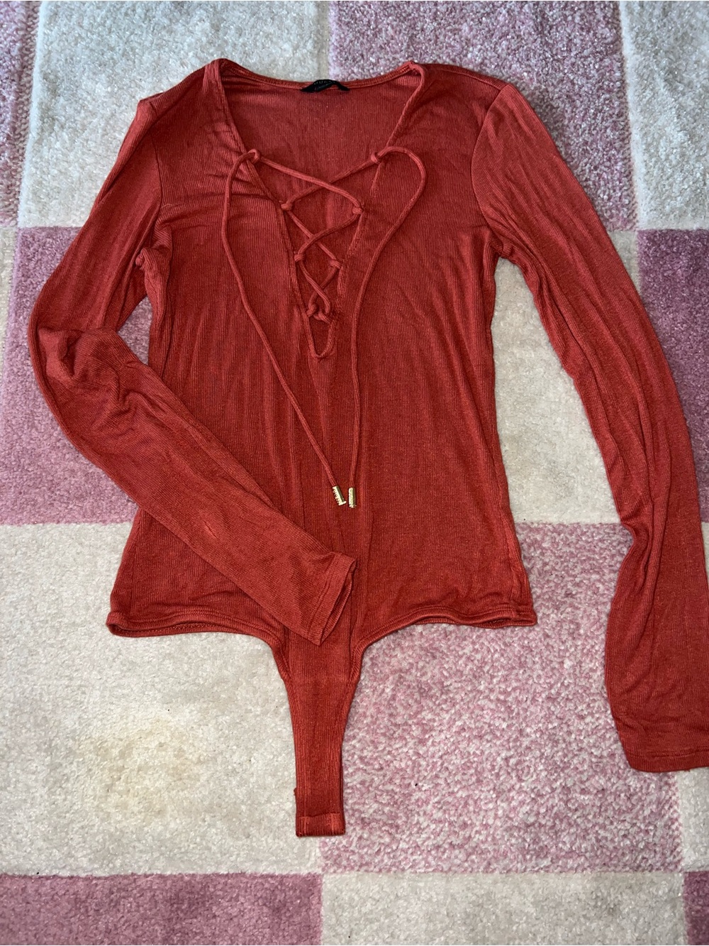 Guess Womens Lace-Up Bodysuit Top - Rust